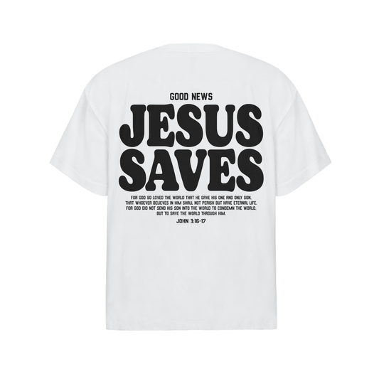 Black on White | Jesus Saves | Premium Unisex Oversized Streetwear T-Shirt | Christian Apparel