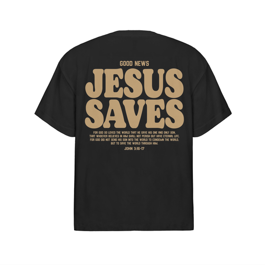 Bronze on Black | Jesus Saves | Premium Unisex Oversized Streetwear T-Shirt | Christian Apparel